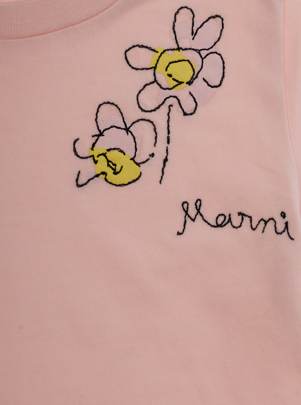 Crew Neck T-Shirt MARNI KIDS with Embroidered Logo Lettering on the Front in Baby Pink Cotton for Women Tshirts And Polo Shirts
