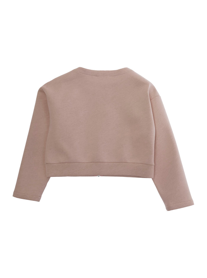 Round Neck Jacket with Lettering Logo on Front in Cotton Blend for Girls Pink Polyurethane Blazers