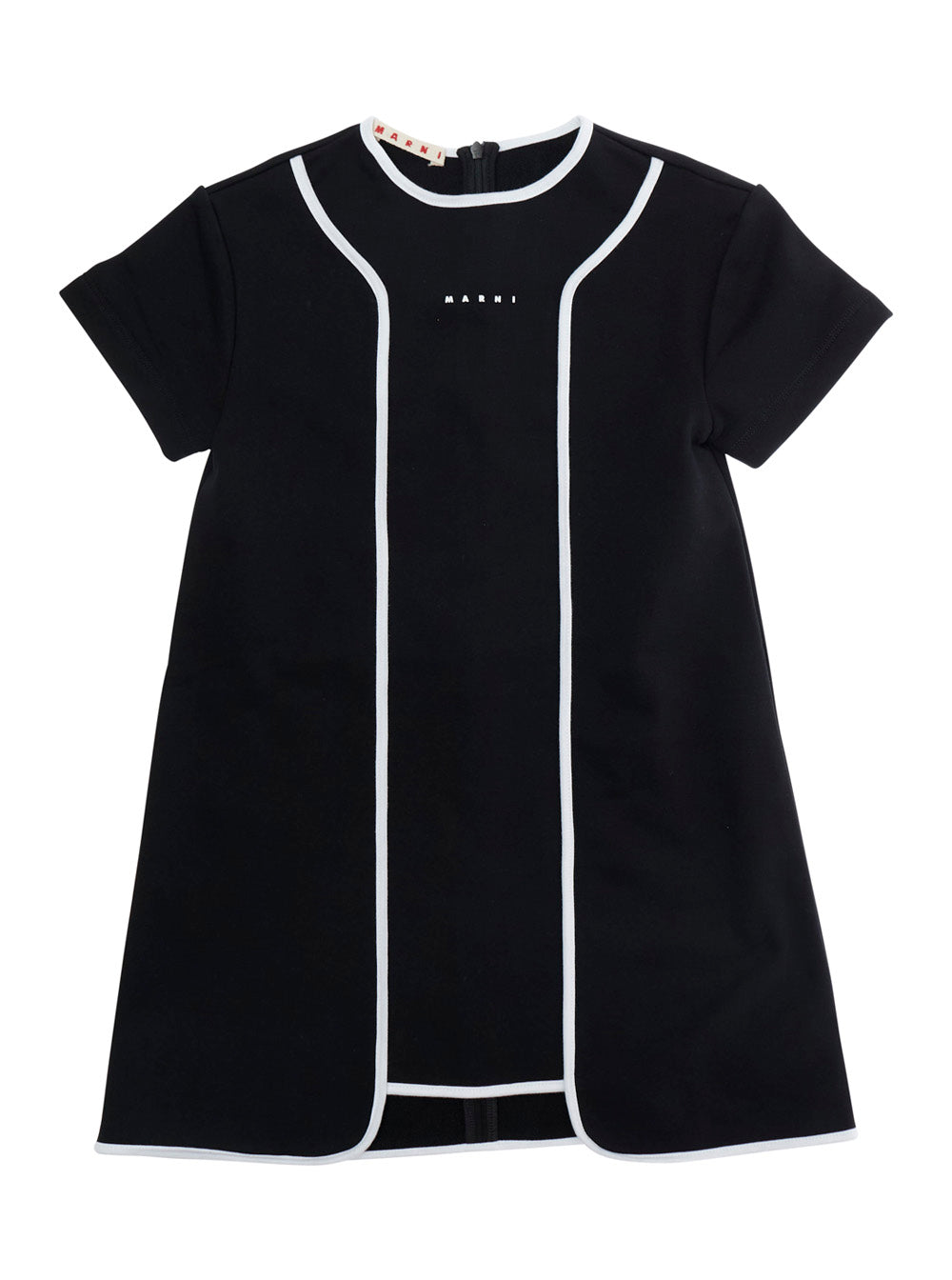Round Neck Dress with Contrast Details on the Front and Lettering Logo in Black Cotton for Girls