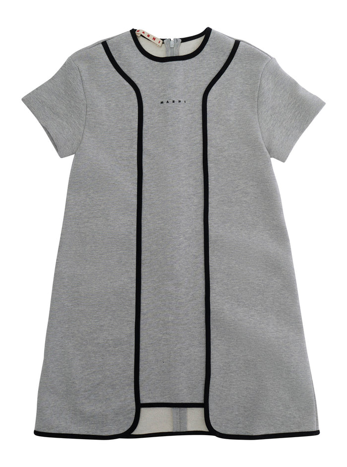 Gray Dress With Long Sleeves And Round Neckline Cotton For Girl Grey