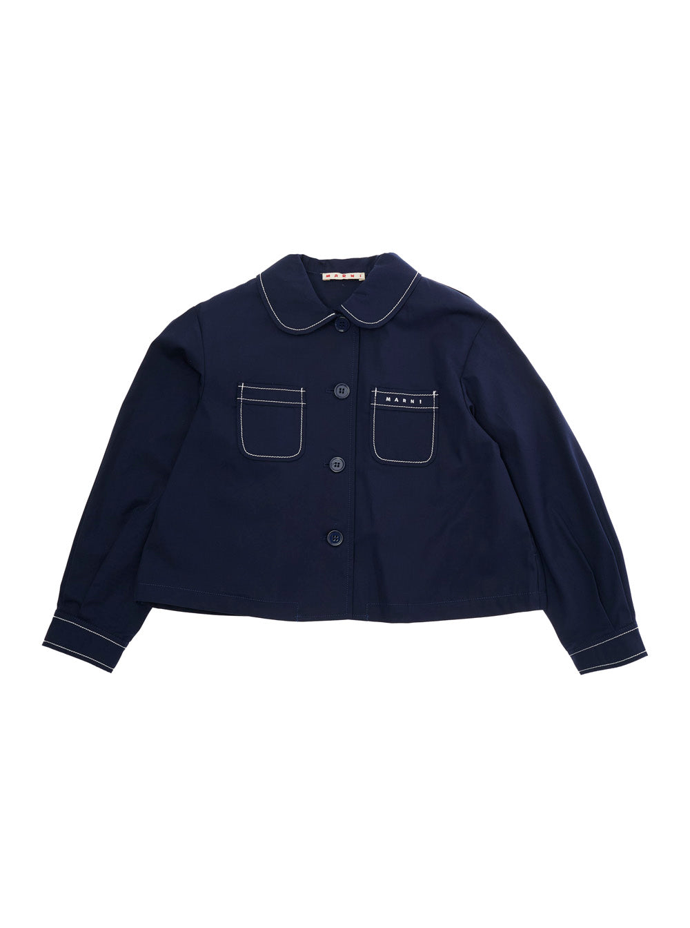 Classic Collar Jacket with Lettering Logo on Front in Blue Cotton for Girls Blu Blazers