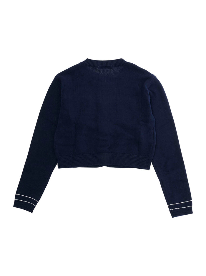 Crew Neck Cardigan MARNI KIDS with Logo Lettering Embroidery on the Front in Blue Cotton for Girls Blu Jersey