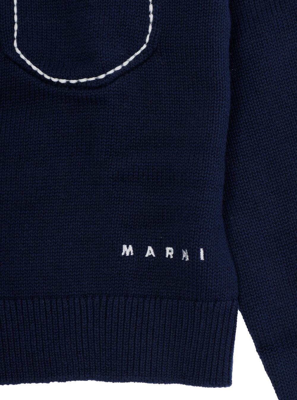 Crew Neck Cardigan MARNI KIDS with Logo Lettering Embroidery on the Front in Blue Cotton for Girls Blu Jersey