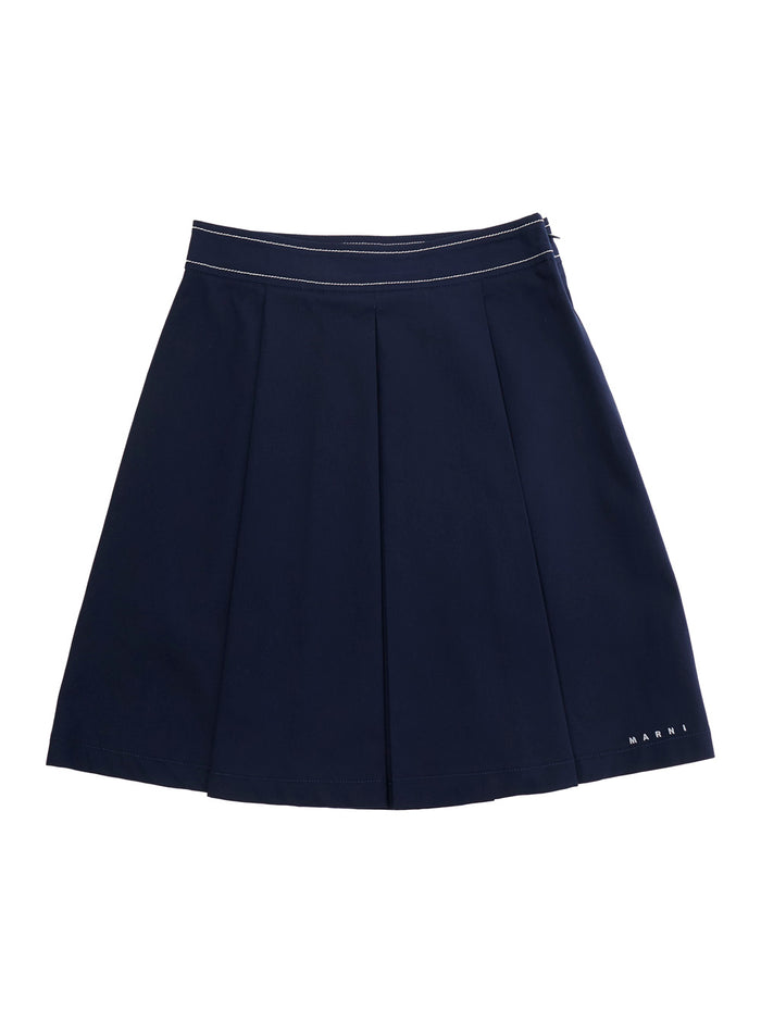 Skirt M01753M00UVMG169F0M860 Blue with Pleated Details and Cotton Lettering Logo for Girls Blu