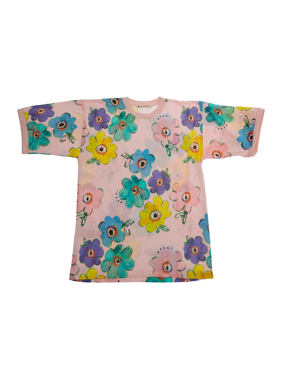 Round Neck Dress Floral Multicolour Cotton