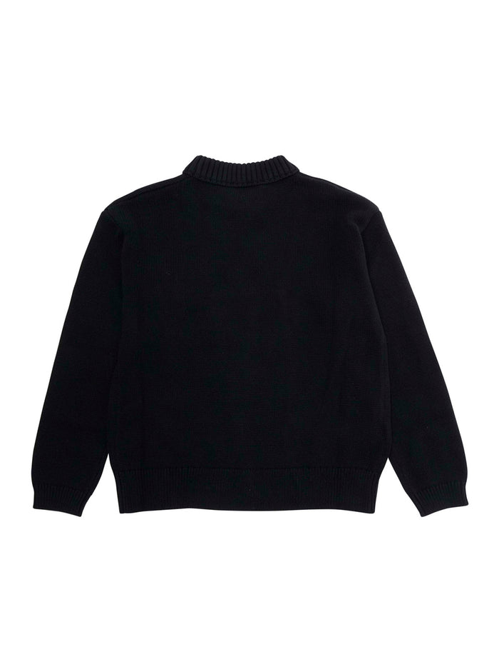 Crew Neck Sweater with Applied Pocket on the Front and Lettering Logo in Black Cotton for Kids Jersey