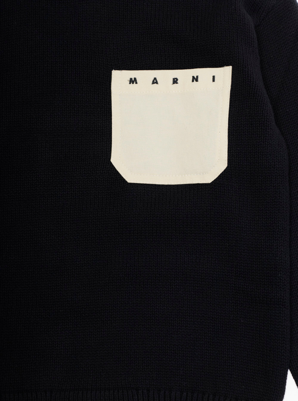 Crew Neck Sweater with Applied Pocket on the Front and Lettering Logo in Black Cotton for Kids Jersey