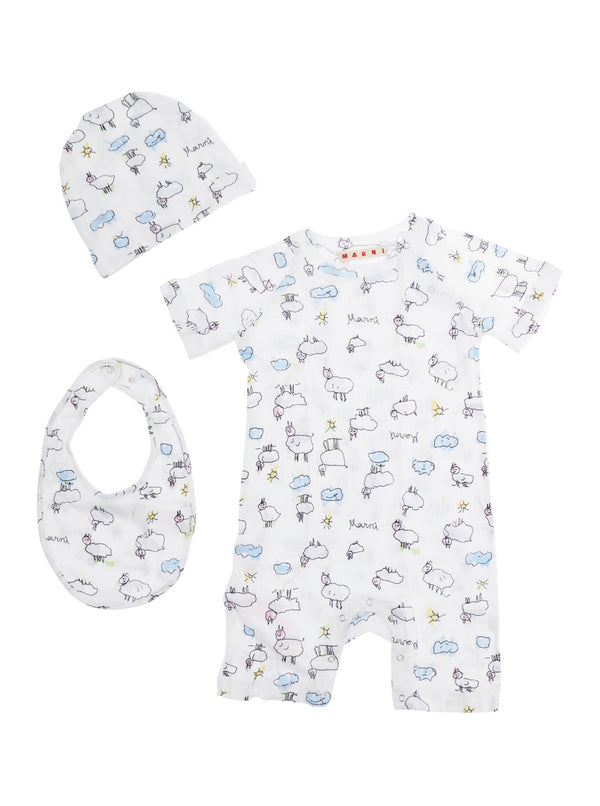 Baby Bodysuit Set White With All-Over Print Cotton Tracksuit Sets