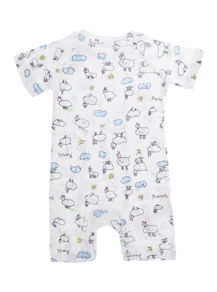 Baby Bodysuit Set with Hat and Bib in White All-Over Print Cotton Suits