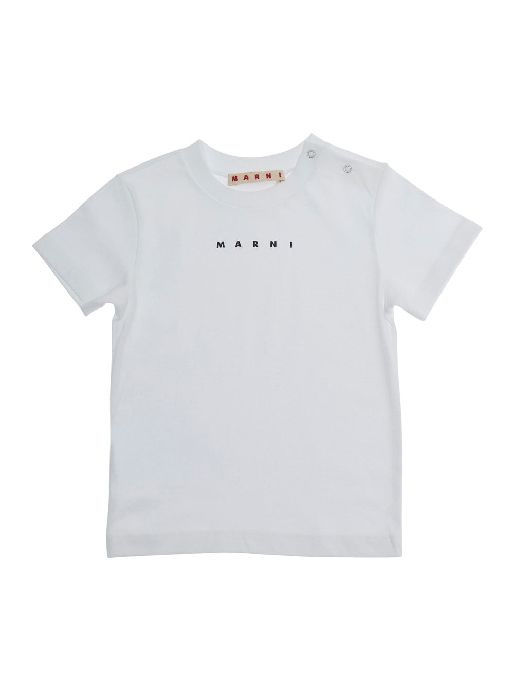 Crew Neck T-Shirt with Front Lettering Logo in Baby White Cotton Tshirts And Polo Shirts
