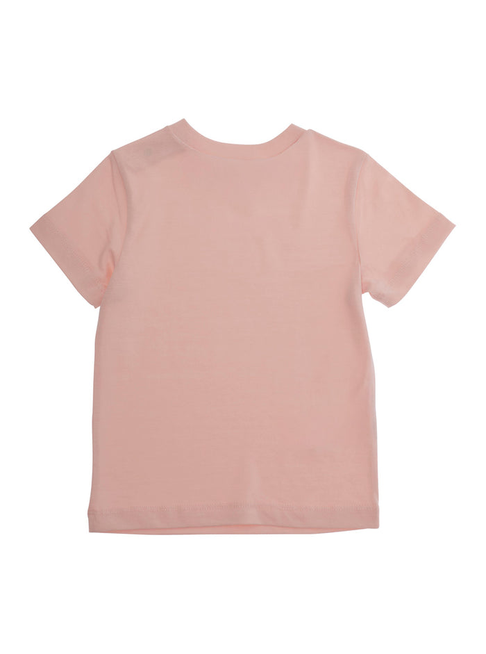 Crew Neck T-Shirt with Lettering Logo on the Front in Baby Pink Cotton Tshirts And Polo Shirts