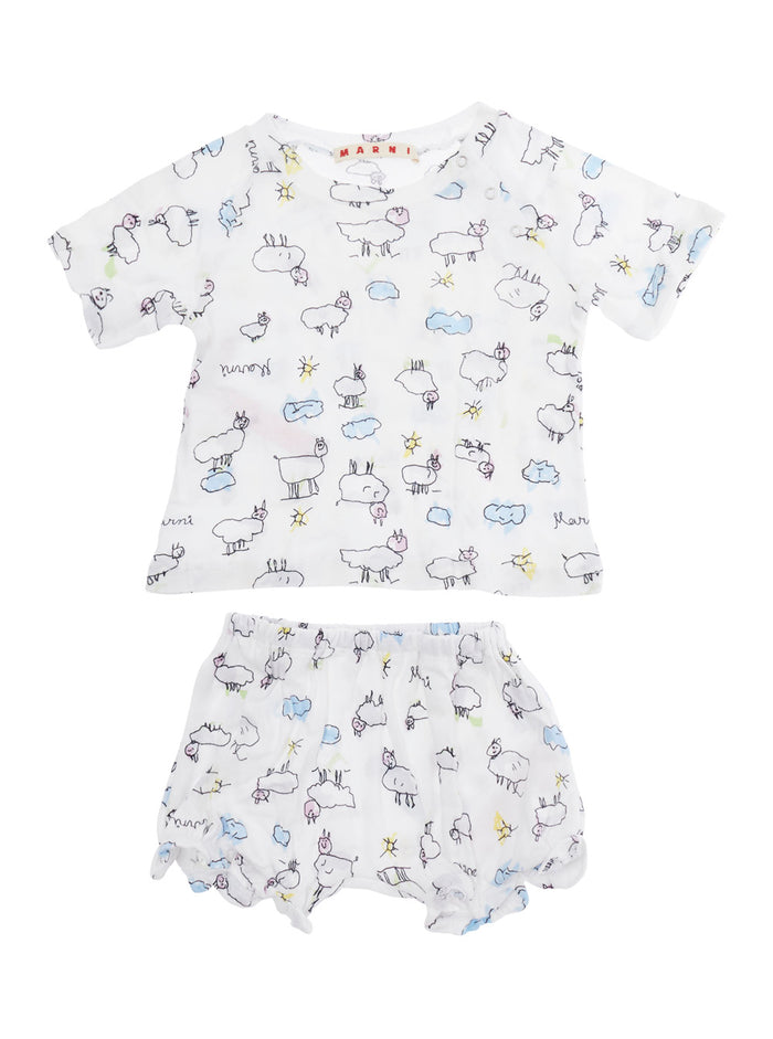 Baby Bianca All-Over Print Romper and Shorts Set White Cotton Suits