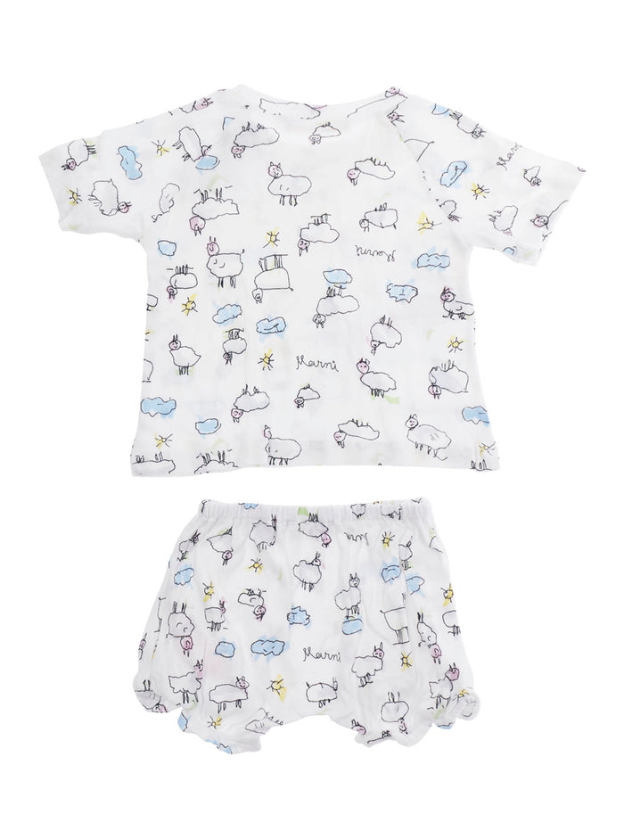 Baby Bianca All-Over Print Romper and Shorts Set White Cotton Suits