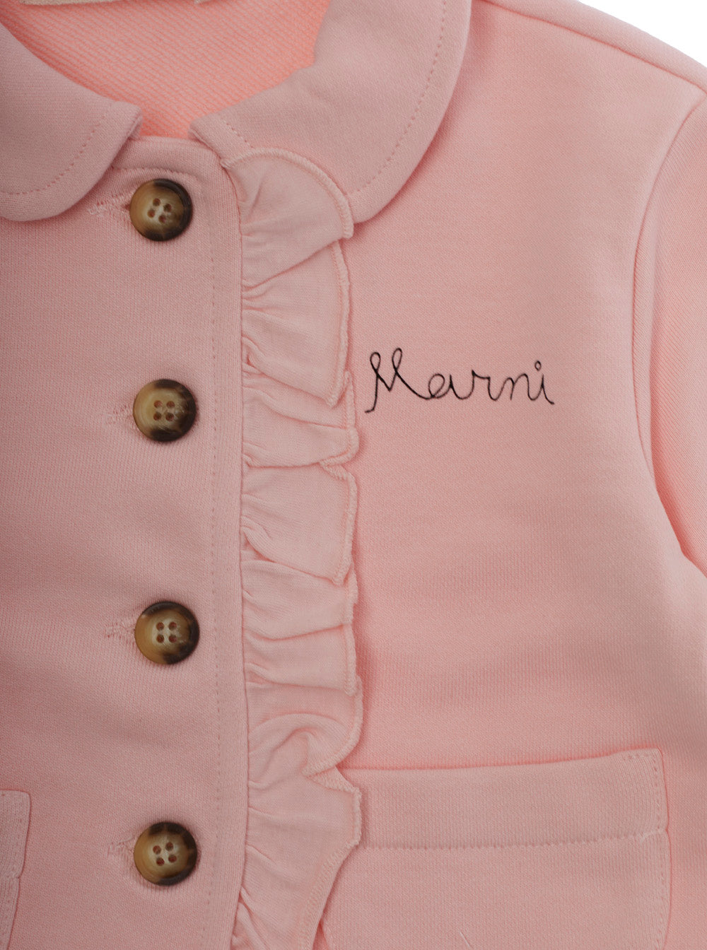 Jacket with Embroidered Lettering Logo on the Front and Applied Pockets in Baby Pink Cotton Blazers