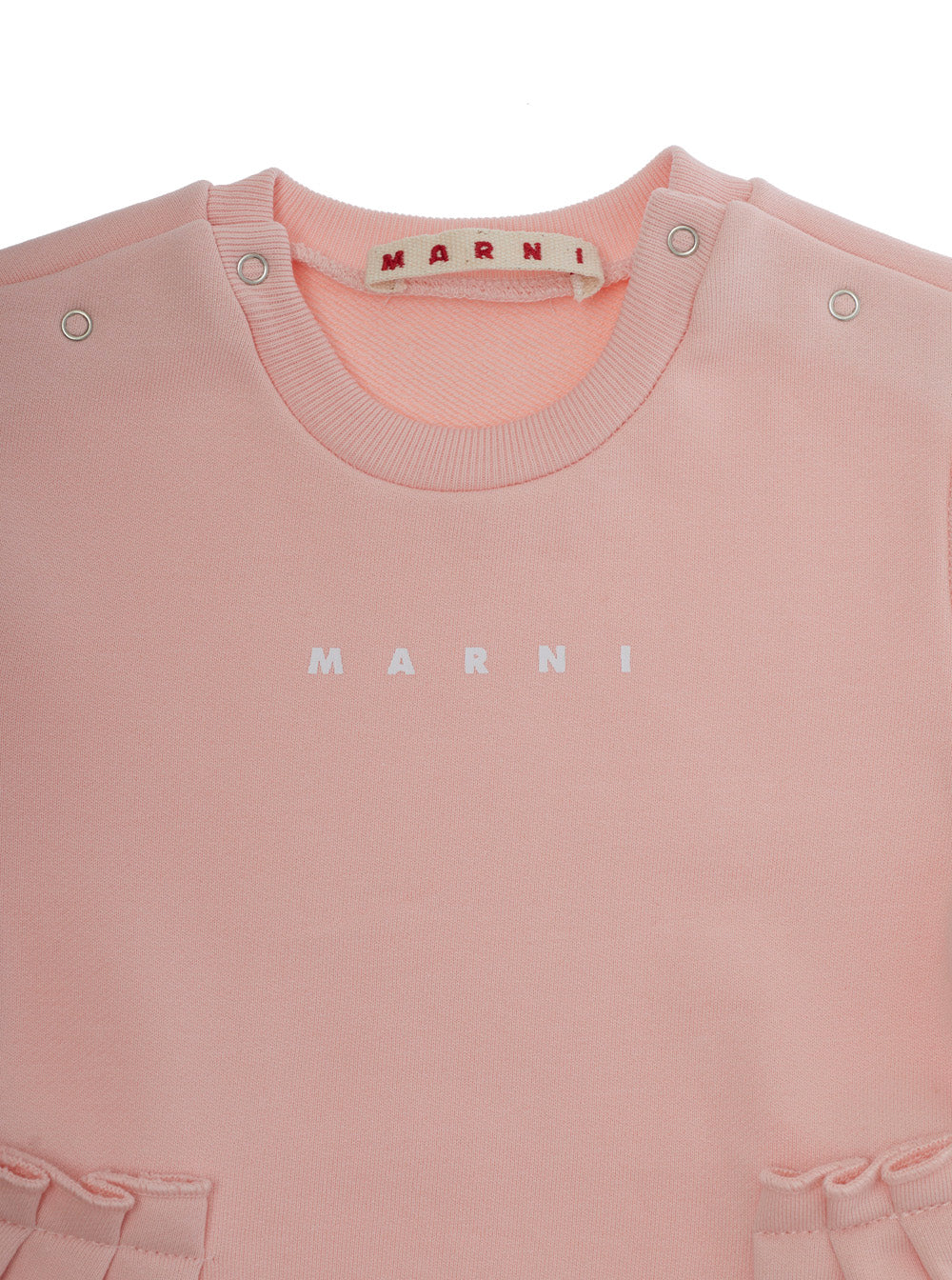 Crew Neck Dress with Logo Lettering on the Front and Balloon Skirt Baby Pink Cotton