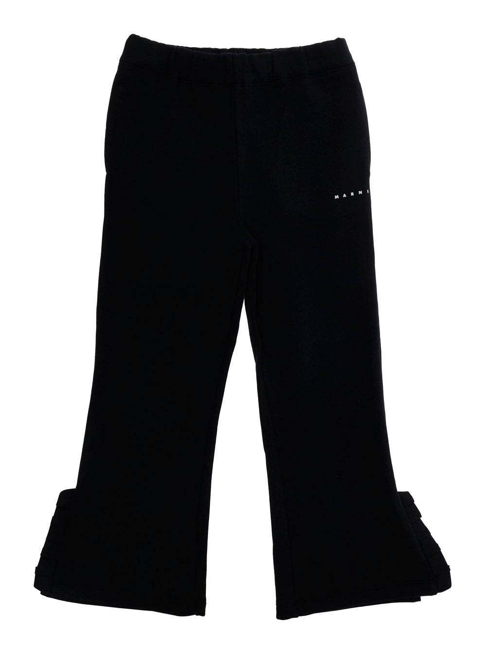 Black Cotton Pants with Front Logo Lettering and Oversized Hem for Girls Trousers