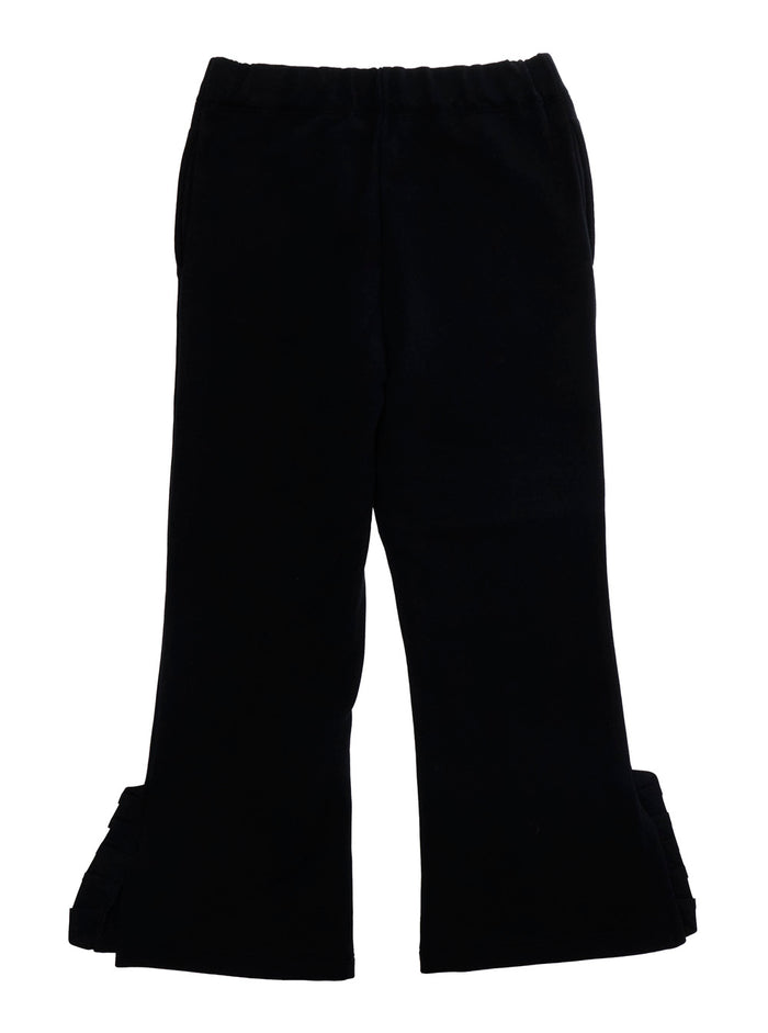 Black Cotton Pants with Front Logo Lettering and Oversized Hem for Girls Trousers