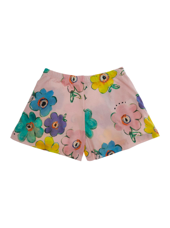 Multicolor Floral Print Cotton Shorts with Elastic Waist for Girls And Bermuda