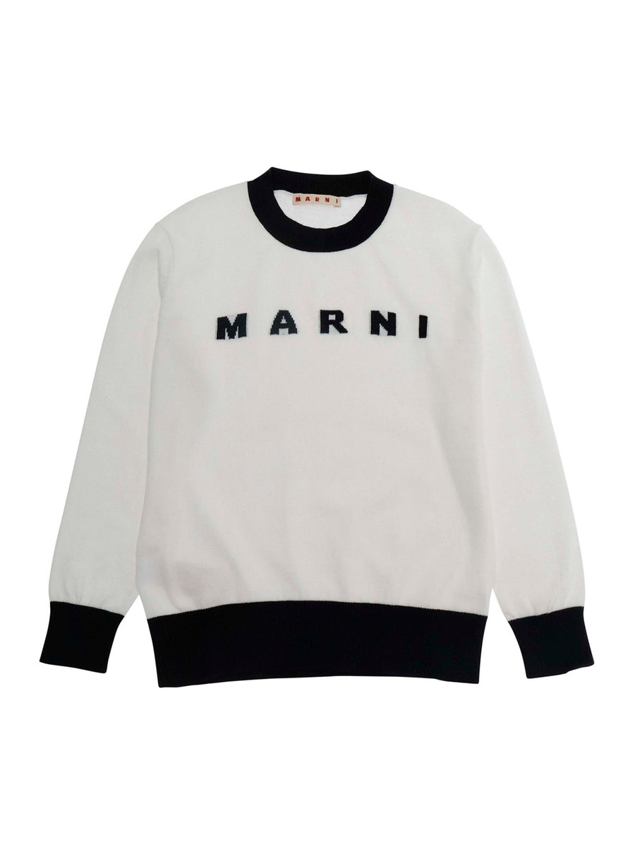 Crew Neck Sweater White Cotton Tops