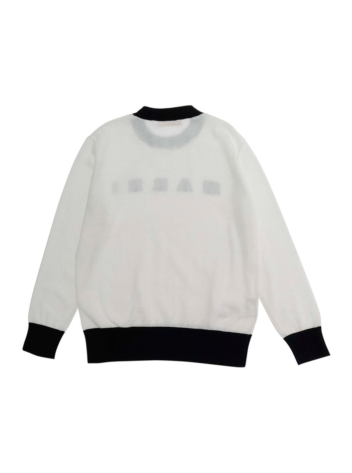 Crew Neck Sweater with Logo Lettering on the Front and Contrast Finishes in White Cotton for Kids Jersey