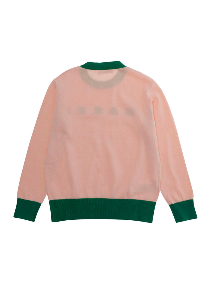 Crew Neck Sweater with Logo Lettering on the Front and Contrast Finishes in Pink for Kids Cotton Jersey