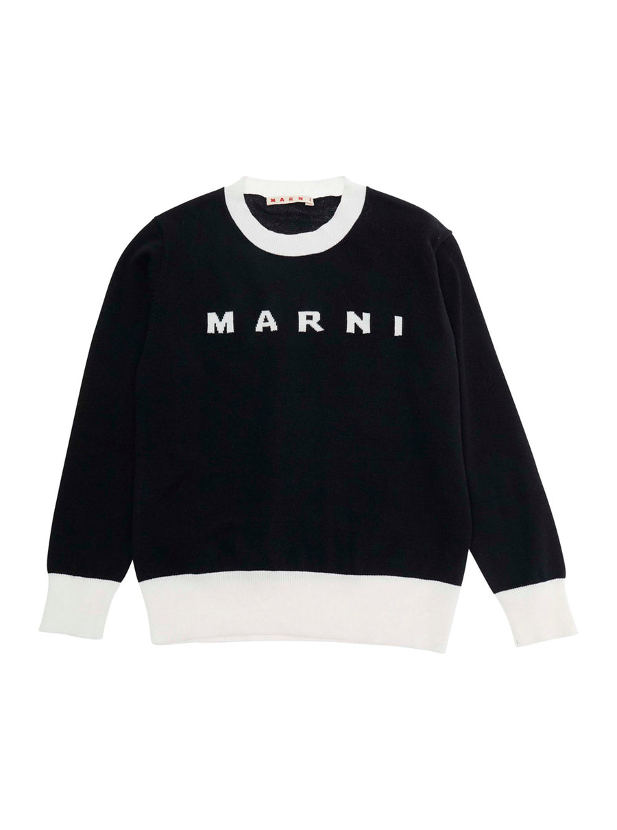 Crew Neck Sweater Black Cotton Tops