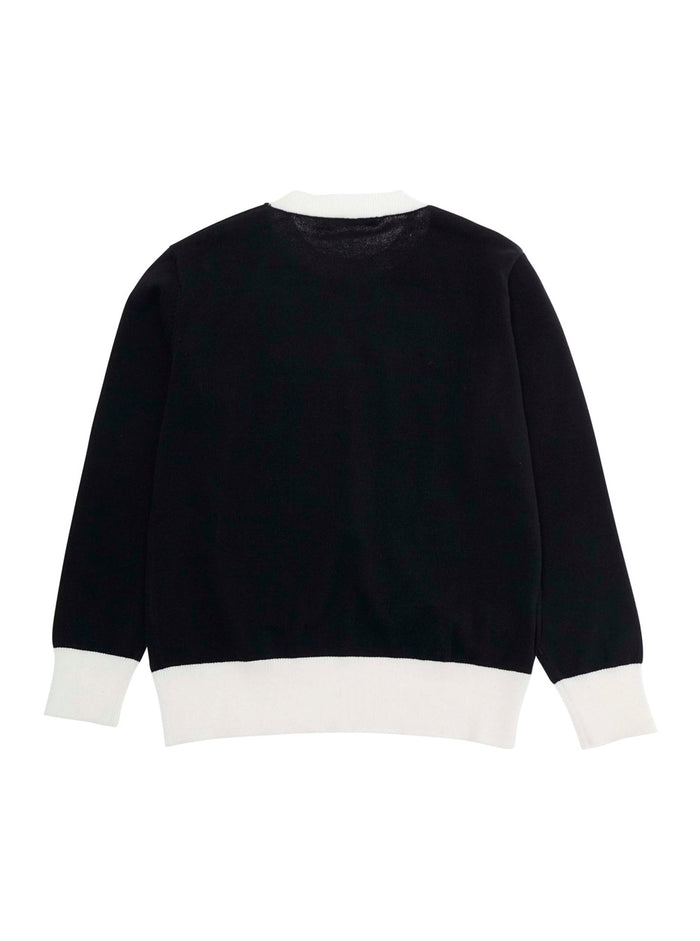 Crew Neck Sweater with Logo Lettering on the Front and Contrast Finishes in Black Cotton for Kids Jersey