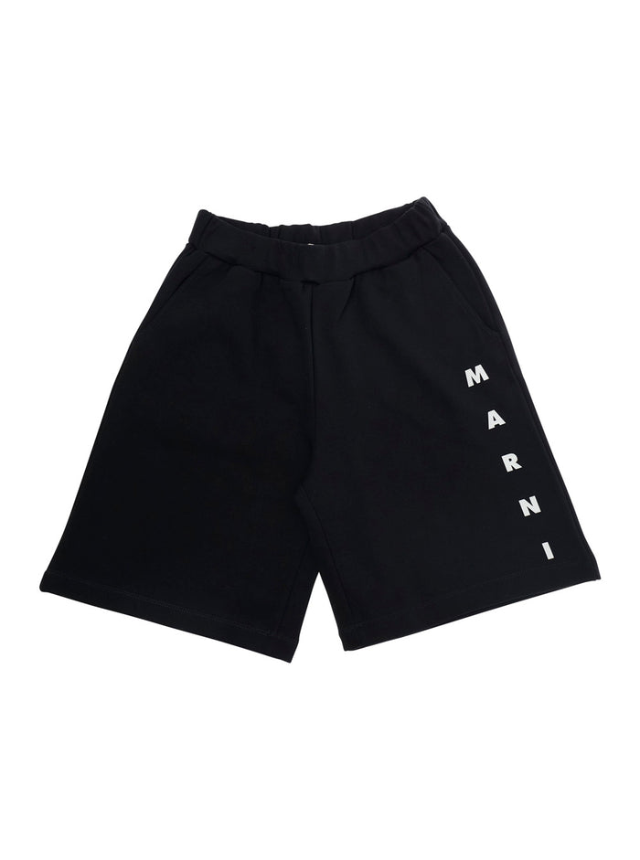 Black Shorts M01823M00V0MP217U0M900 with Elastic Waist and Lettering Logo on the Front in Cotton for Kids Bermuda