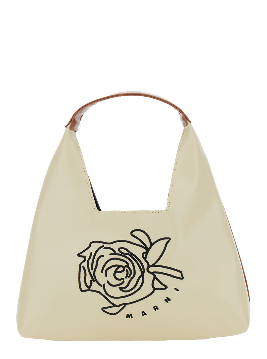 Crossbody Bag With Top Handle Beige Polyester Shoulder