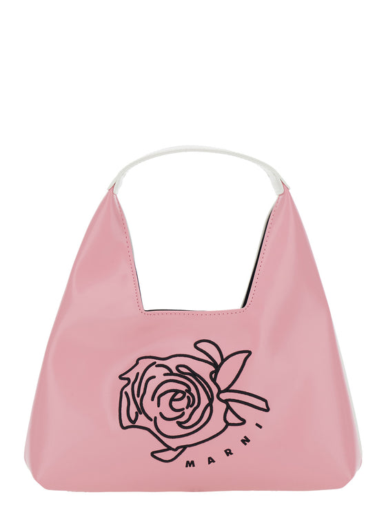 Shoulder Bag MARNI KIDS with Top Handle and Maxi Logo on Front in Ecoleather Pink Girl Polyester Crossbody