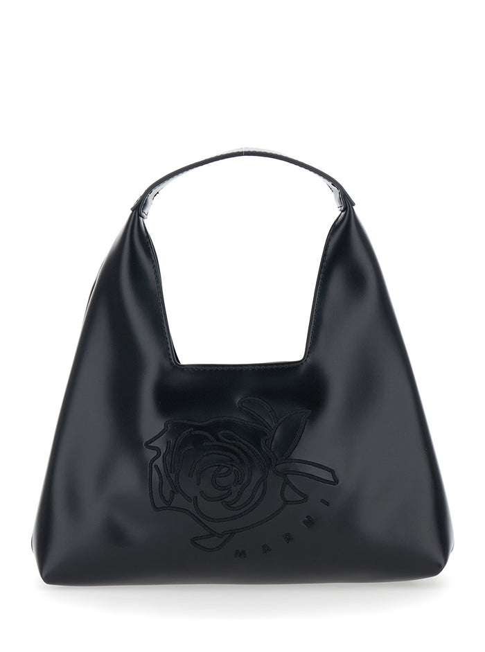 Shoulder Bag with Top Handle and Maxi Logo on Front in Ecoleather Black Girl Polyester Crossbody