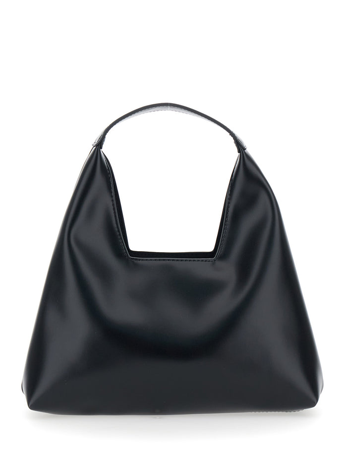 Shoulder Bag with Top Handle and Maxi Logo on Front in Ecoleather Black Girl Polyester Crossbody