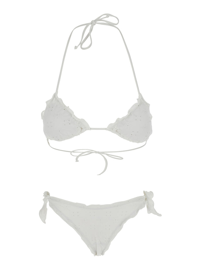 Moon - Sangallo Mini Daisy Embry 01 Bikini With Lace Details Fabric White Women Polyamide Elastane Beachwear