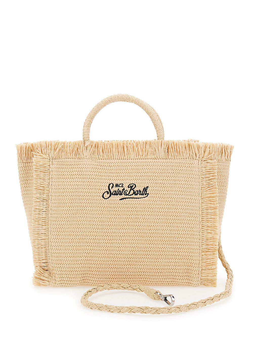 Colette Beige Handbag With Logo On The Front And Frayed Edges Straw Women Polypropylene Cotton Hand Bags