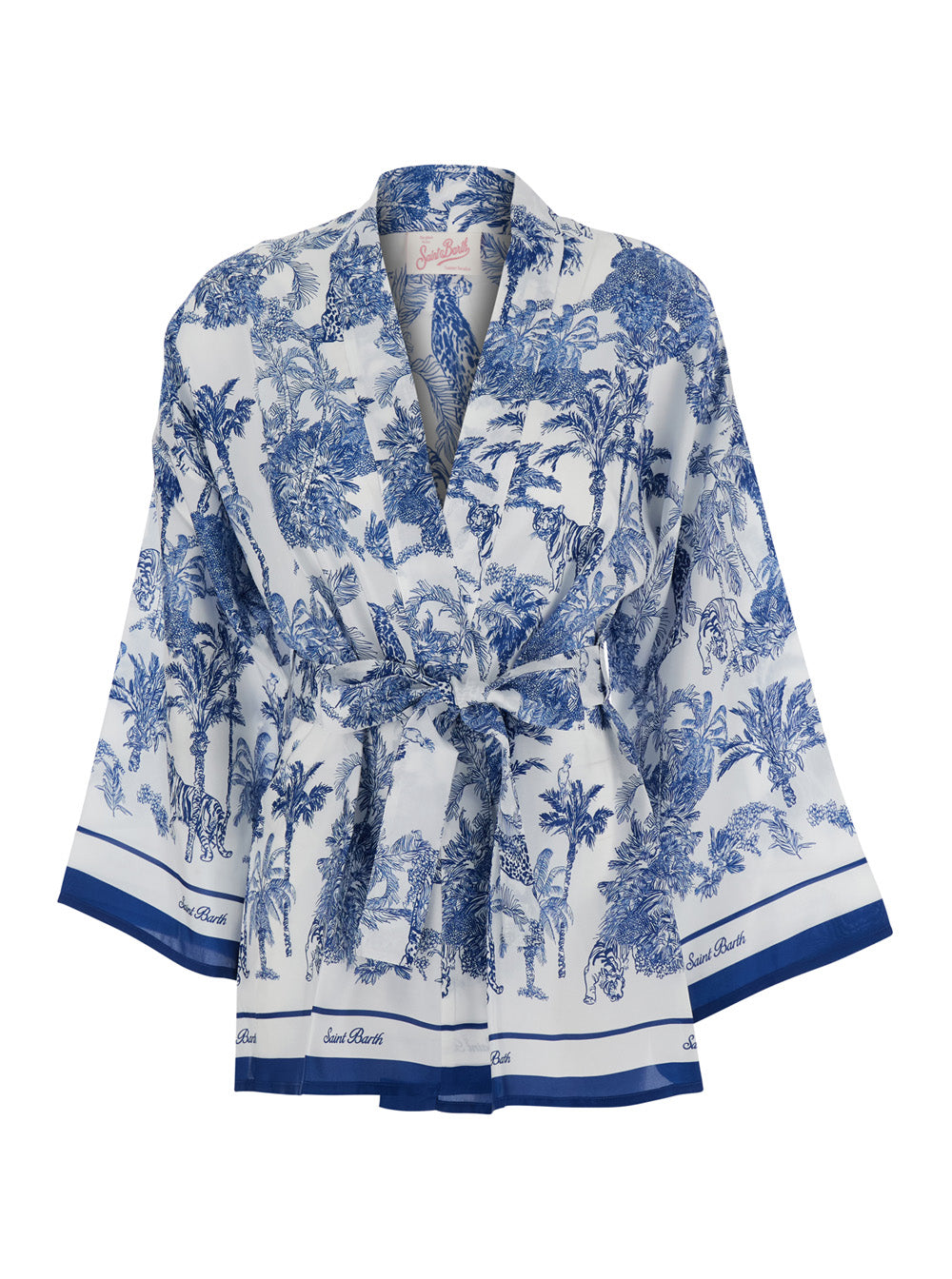 Carly Scarf With Jungle Oceania Print Blue Silk For Women Blu Jersey