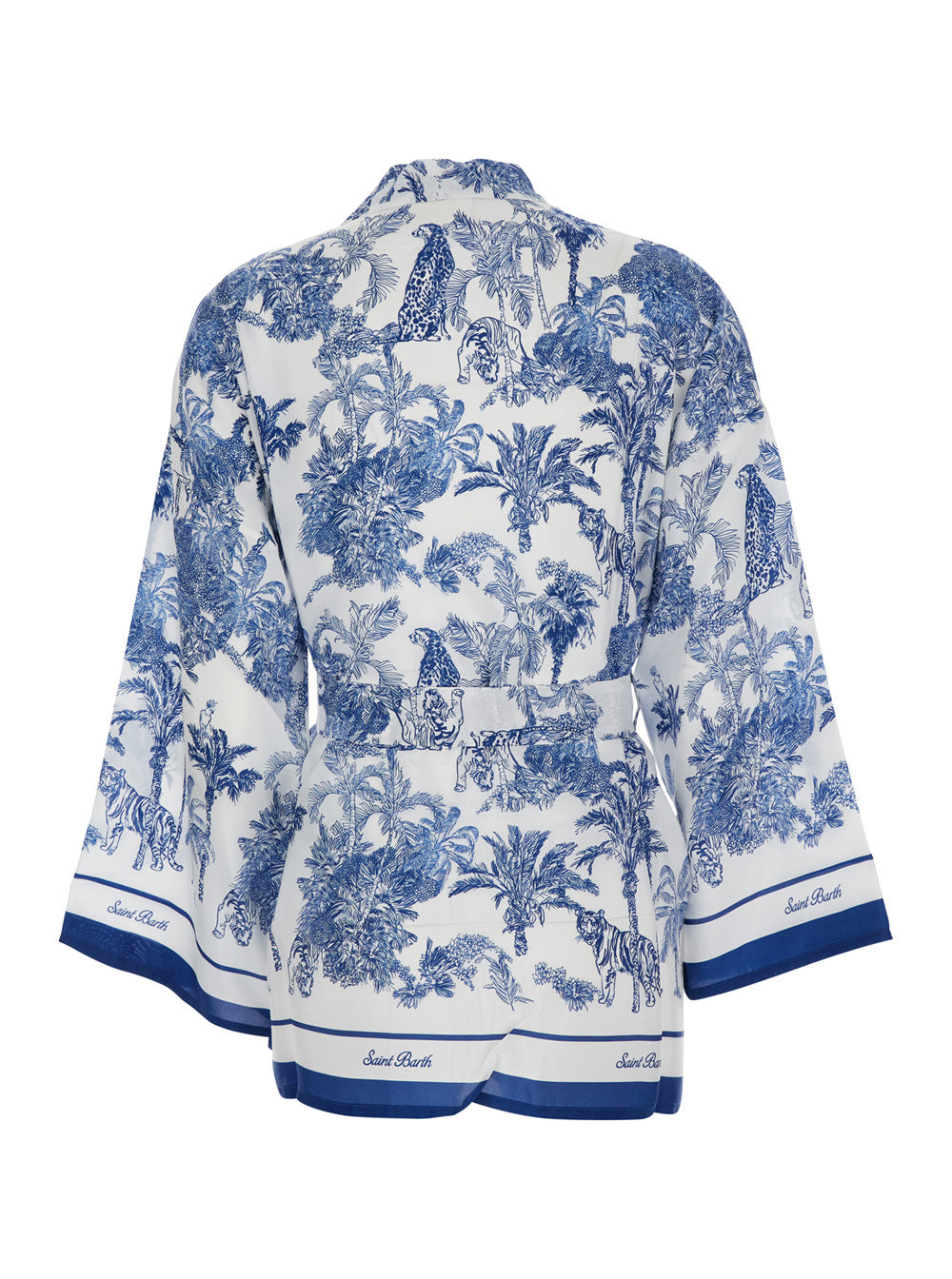 Carly Scarf With Jungle Oceania Print Blue Silk For Women Blu Jersey