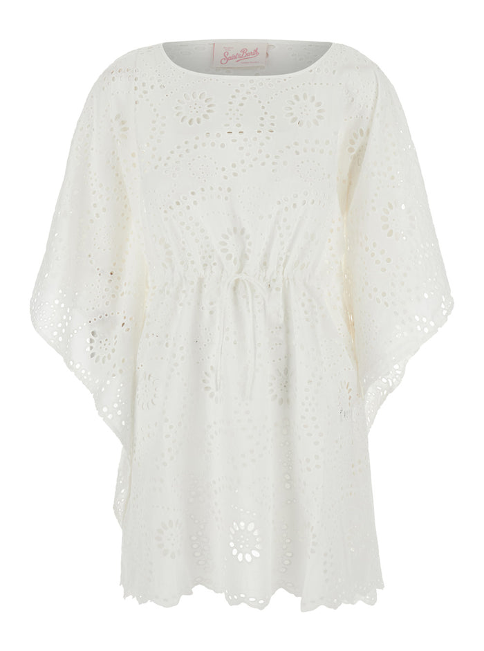 Kaftan Iria - Sangallo Sunflower Embry 01 White Lightweight Clothing With Lace Details Polyester Women Beachwear
