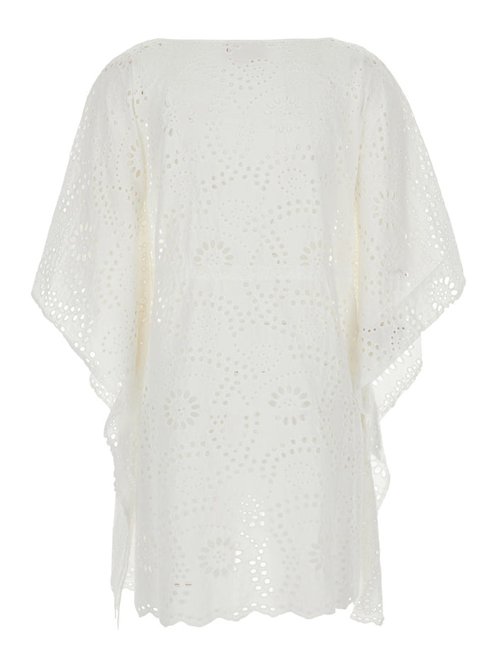 Kaftan Iria - Sangallo Sunflower Embry 01 White Lightweight Clothing With Lace Details Polyester Women Beachwear