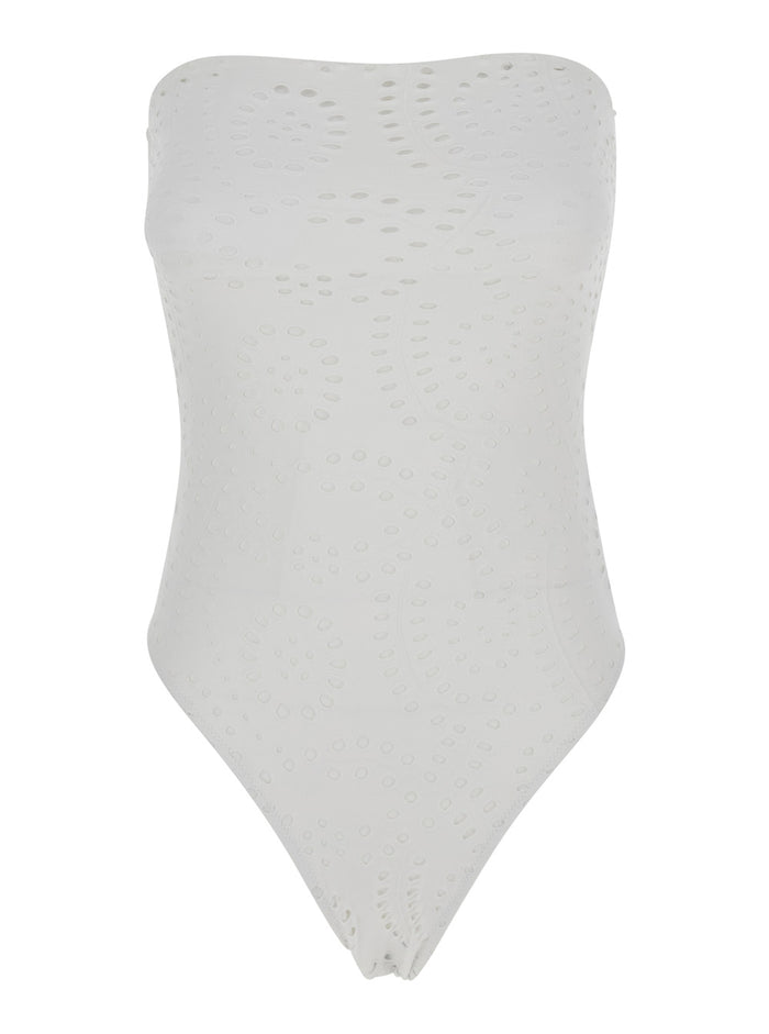 Khyra - Sangallo Sunflower Embry 01 White One-Piece Swimsuit With Embroidery Details Fabric Women Polyamide Elastane Beachwear