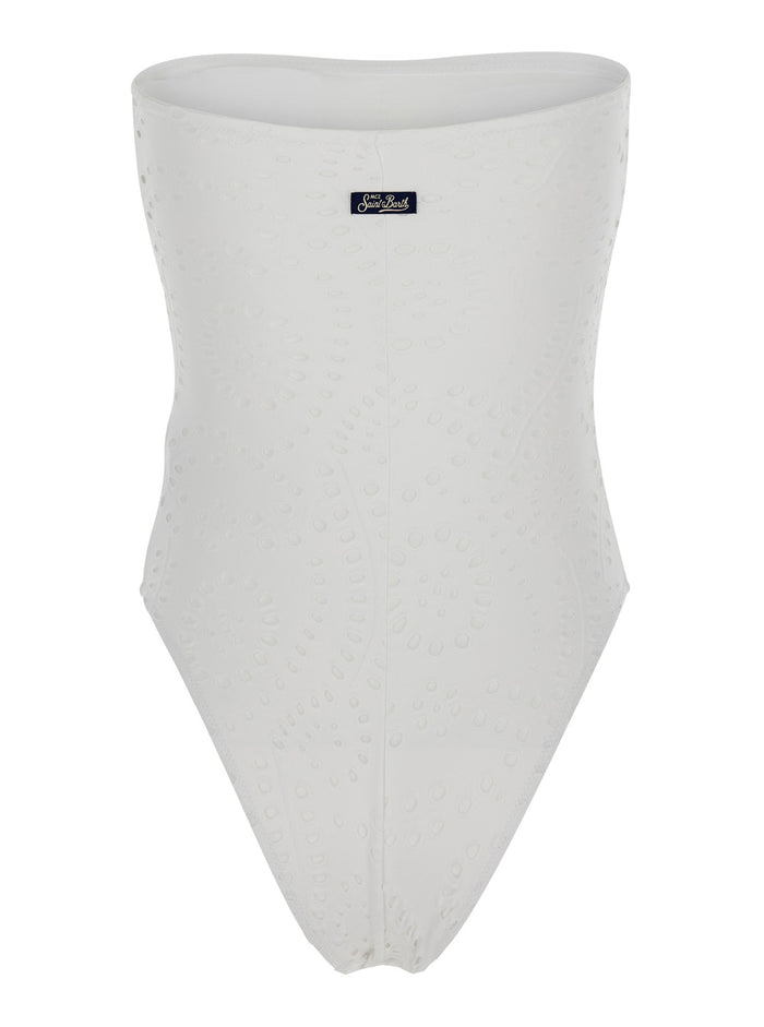 Khyra - Sangallo Sunflower Embry 01 White One-Piece Swimsuit With Embroidery Details Fabric Women Polyamide Elastane Beachwear