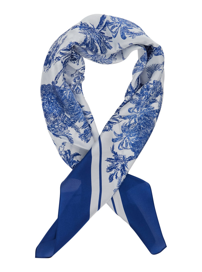 Kitana - Silk Foulard Jungle Oceania 01 Blue Scarf With Pattern Blu Scarfs And Foulards