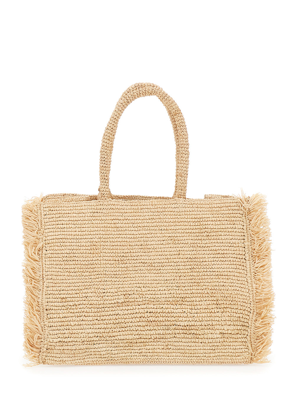 Vanity Beige Handbag With Fringed Edges And Logo On The Front Raffia Woman Hand Bags
