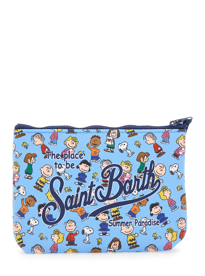 Aline Clutch Bag With Print Detail On Front Blue Fabric For Women Light Clutches And Pochettes