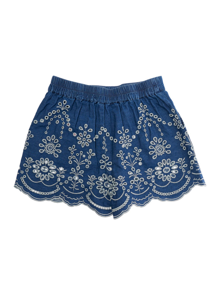 Amani JR - CHAMBRAY M MORRIS FLOWER 10 EMB Shorts with elasticated waist and side pockets In cotton Blue Kids Blu Bermuda