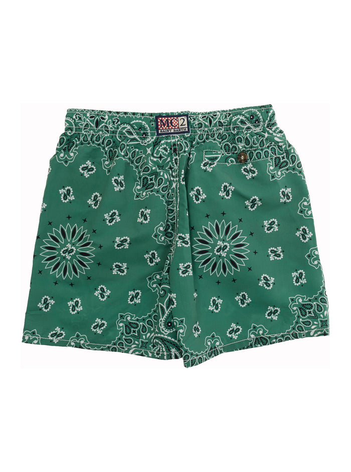 CAPRESE JR - Swimwear Green Striped swimsuit with elastic waistband Made of fabric Child Beachwear