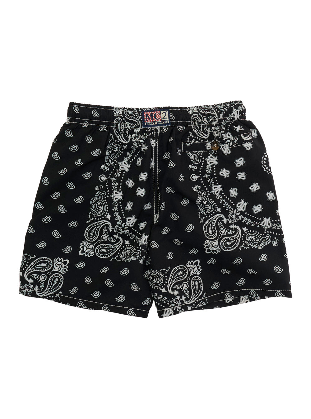 One-Piece Swimsuit CAPRESE JR with Colorful Print and Drawstring in Black Tech Fabric for Kids Beachwear