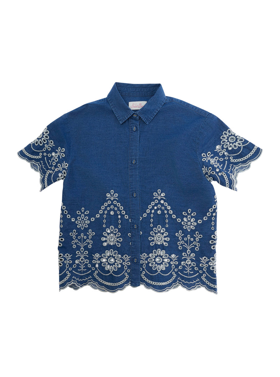 Girls Shirt Clementine Jr Chambray Blue Cotton Blouses And