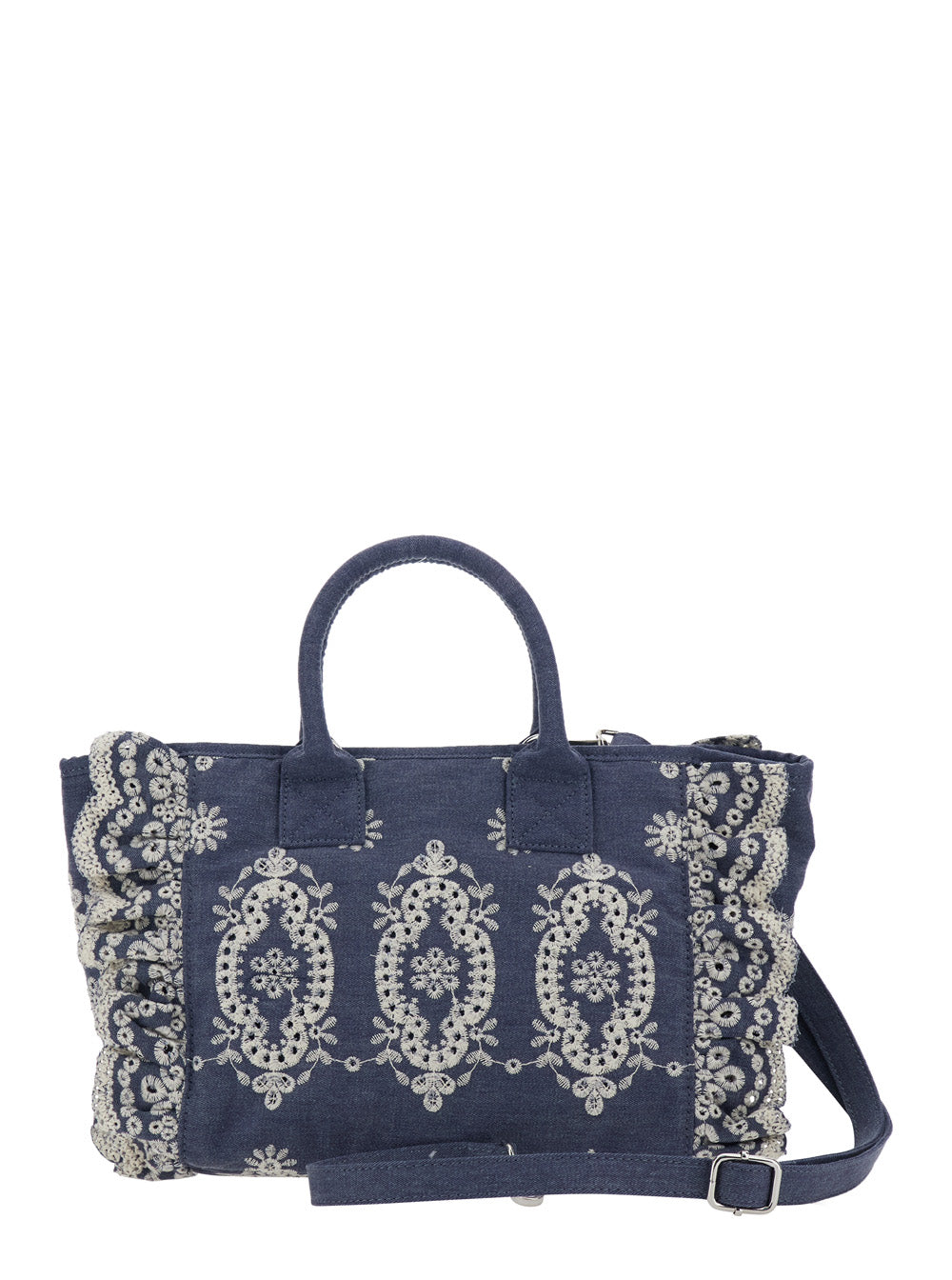 Handbag Colette Volant N With Floral Embroidery Blue Denim Women Blu Hand Bags