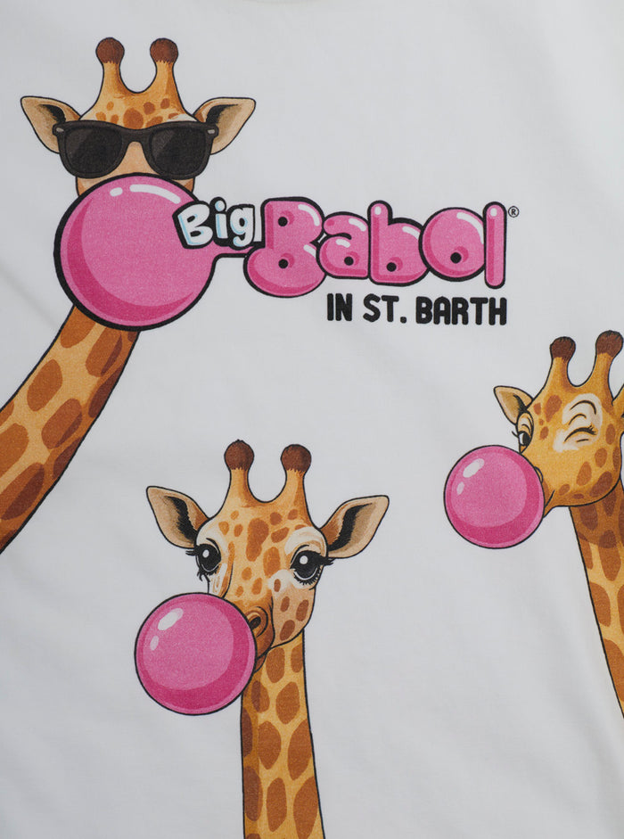 White T-Shirt Denver Jr - Big Babol Giraffe 01n With Colorful Print On The Front Kids Cotton Tshirts And Polo Shirts