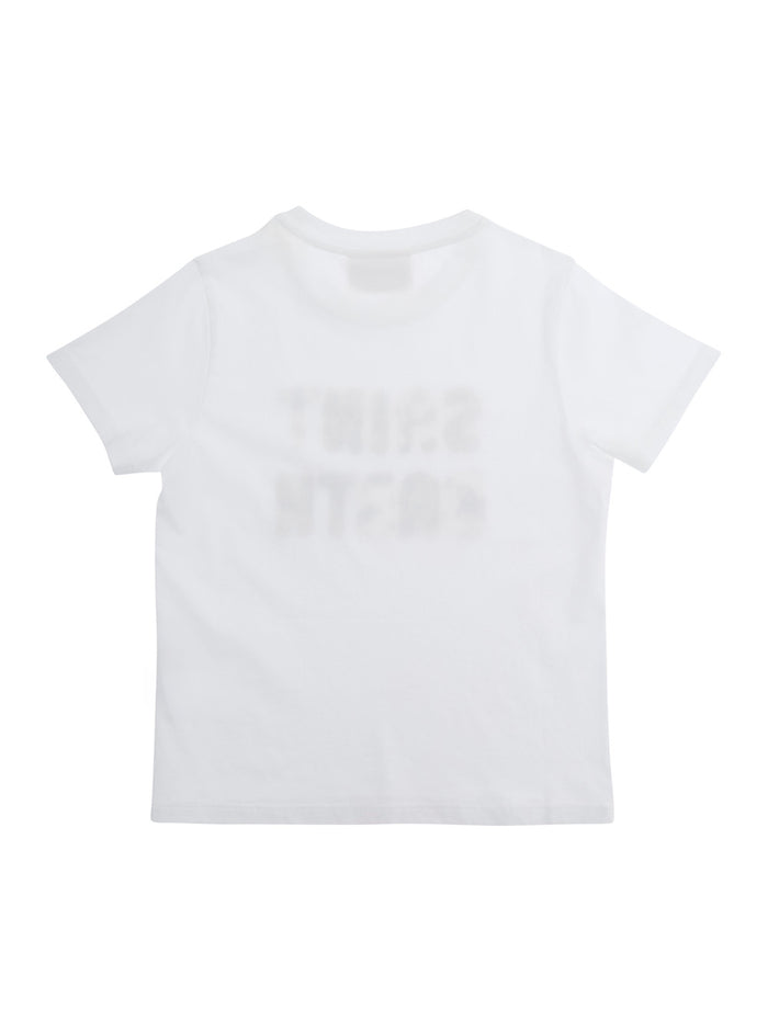 Elly White T-Shirt With Animalier Logo Patch On The Front Cotton Girl Tshirts And Polo Shirts